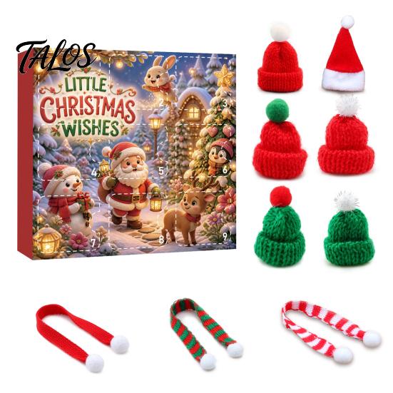 Decorative Bottle Toppers for Christmas 9 Pcs Mini Knit Hat And Scarf Set Advent Calendar, Handmade Tiny Santa Gift Kids Scarves Countdown Calendar