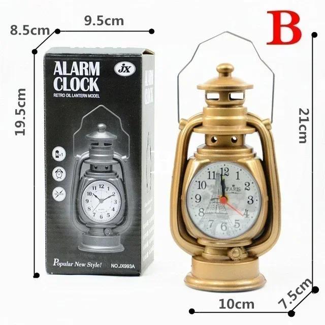 2026 New Vintage Oil Lamp Alarm Clock Retro Kerosene Light Table Clock Living Room Office Decor Craft Ornament Home Supplies