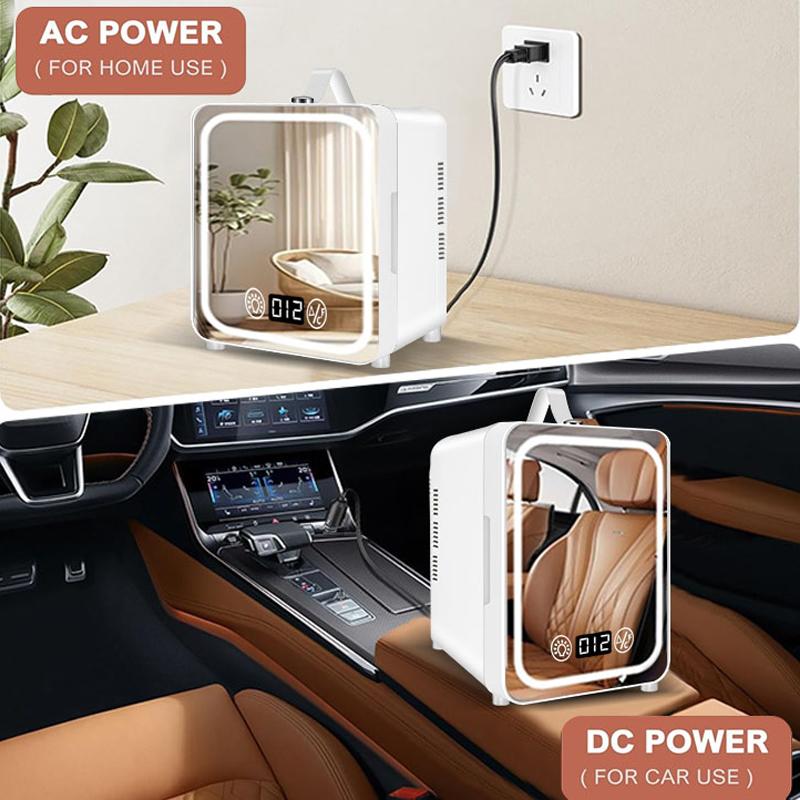 Makeup Fridge WIth Light Mirror Portable Cosmetic Storage Refrigerator Keep Fresh Cooler for Home Car Dual Use