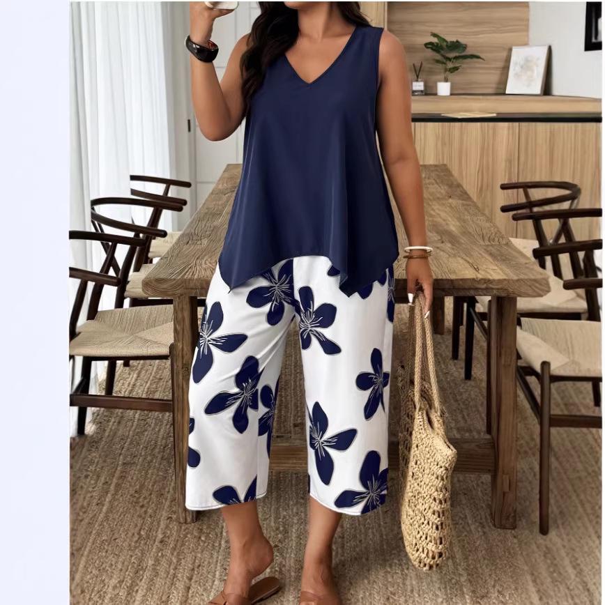 Elegant Women's Printed 7-Point Casual Pantsuit