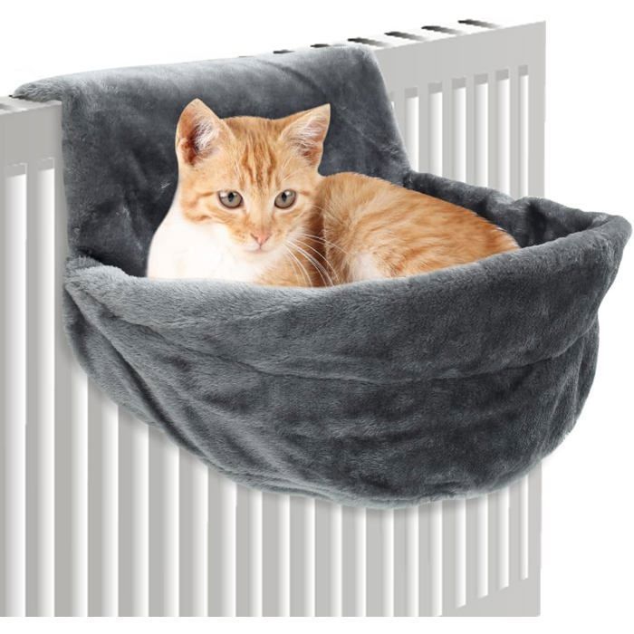 Lit Suspendu pour Chat lit hamac en Peluche Amovible et Lavable Doux et Chaud avec Cadre en Fil métallique Gris-UISAVE