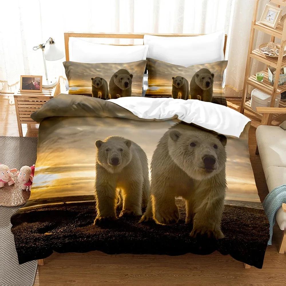 3D Printed Cute Bear Duvet Cover Set with Pillowcase Polar Bear Bedding Sets Comforter Cover Wild Animals Bed Set Queen Size