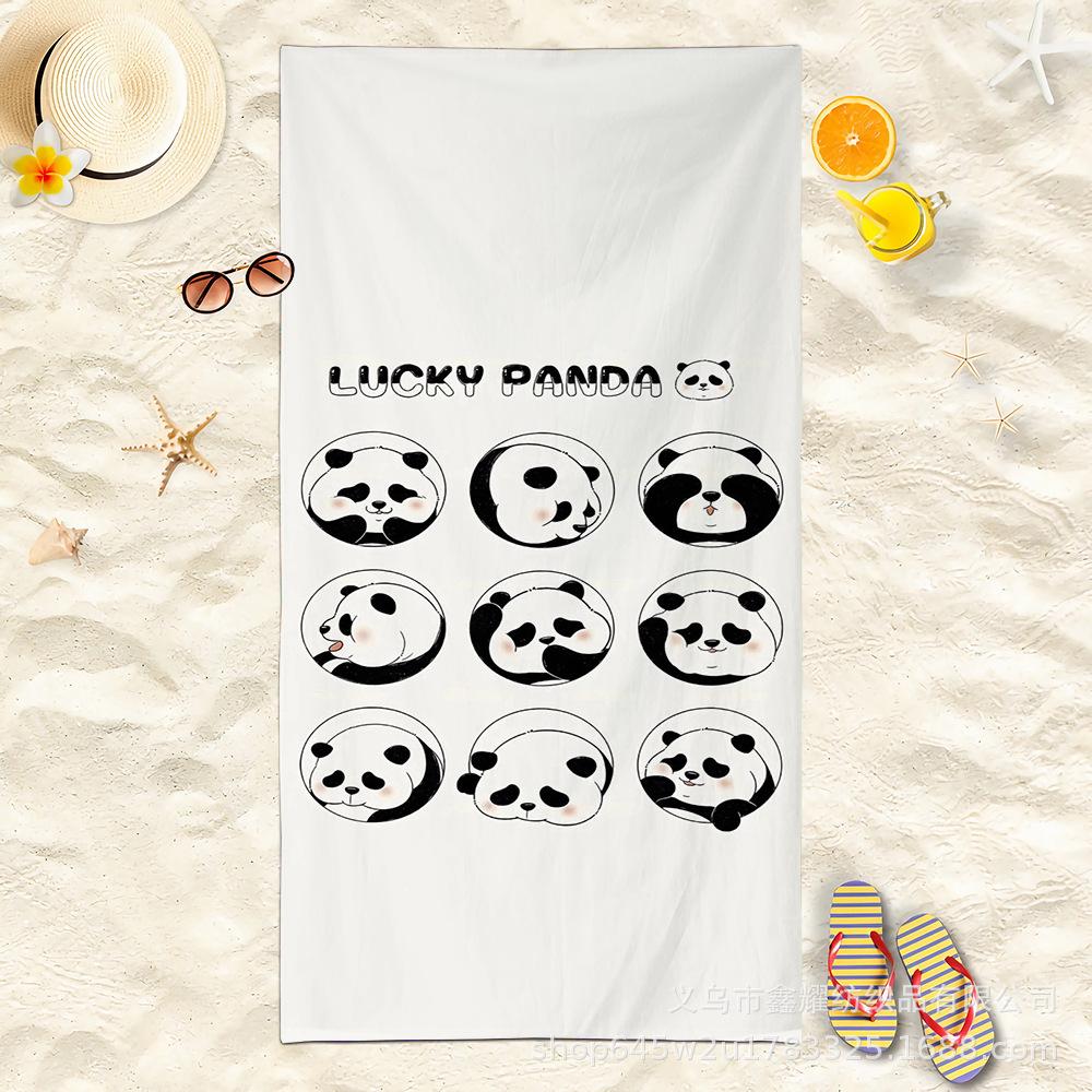 Happy Panda Cow Print Beach Towel, Cute Cartoon Quick-Dry Towel 50x100cm