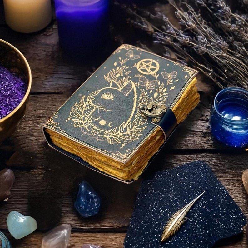 Caltic Cat Leather Printed Notebook for Women's and Man, Handmade Leather Journal Perfect Gift for Birthday, Book of Shadows, Grimoire