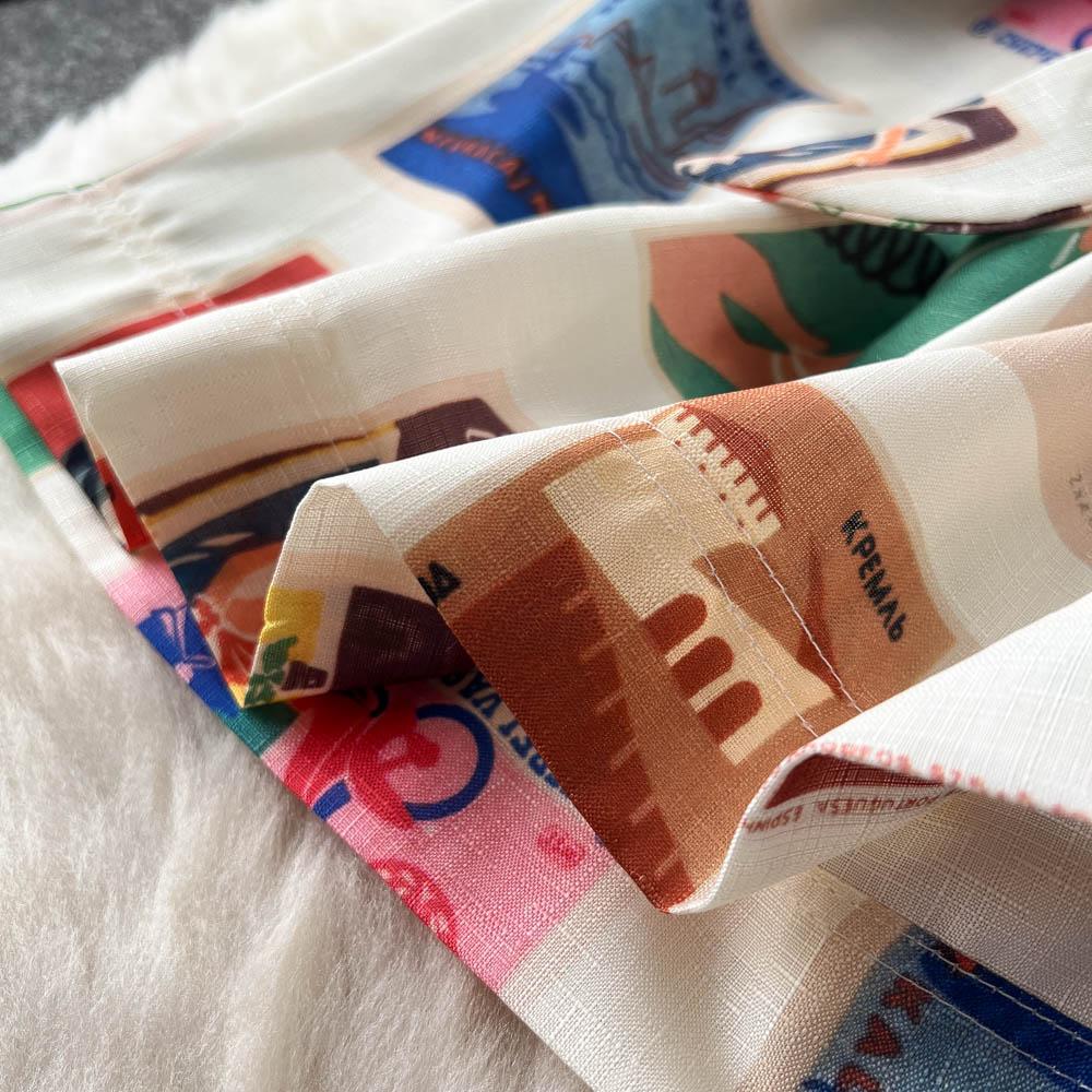 RUGOD Europe and the United States Design Sense Print Dress Women's Lace-up Waist Slimming Western-style Long-sleeved A-line Dress