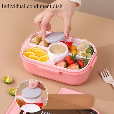 Multi-Compartment Bento Box with Condiment Dish - Leak-Proof Meal Prep Container, Colorful Food Storage Box with Utensils