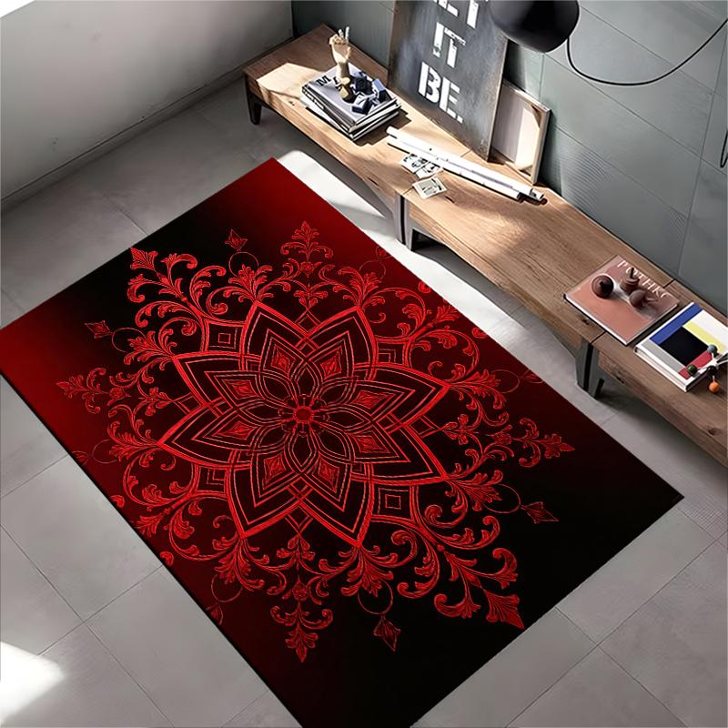 Red and Black Mandala Pattern Carpet for Living Room Decoration Suitable for use as an anti-slip for living room bedroom sofas