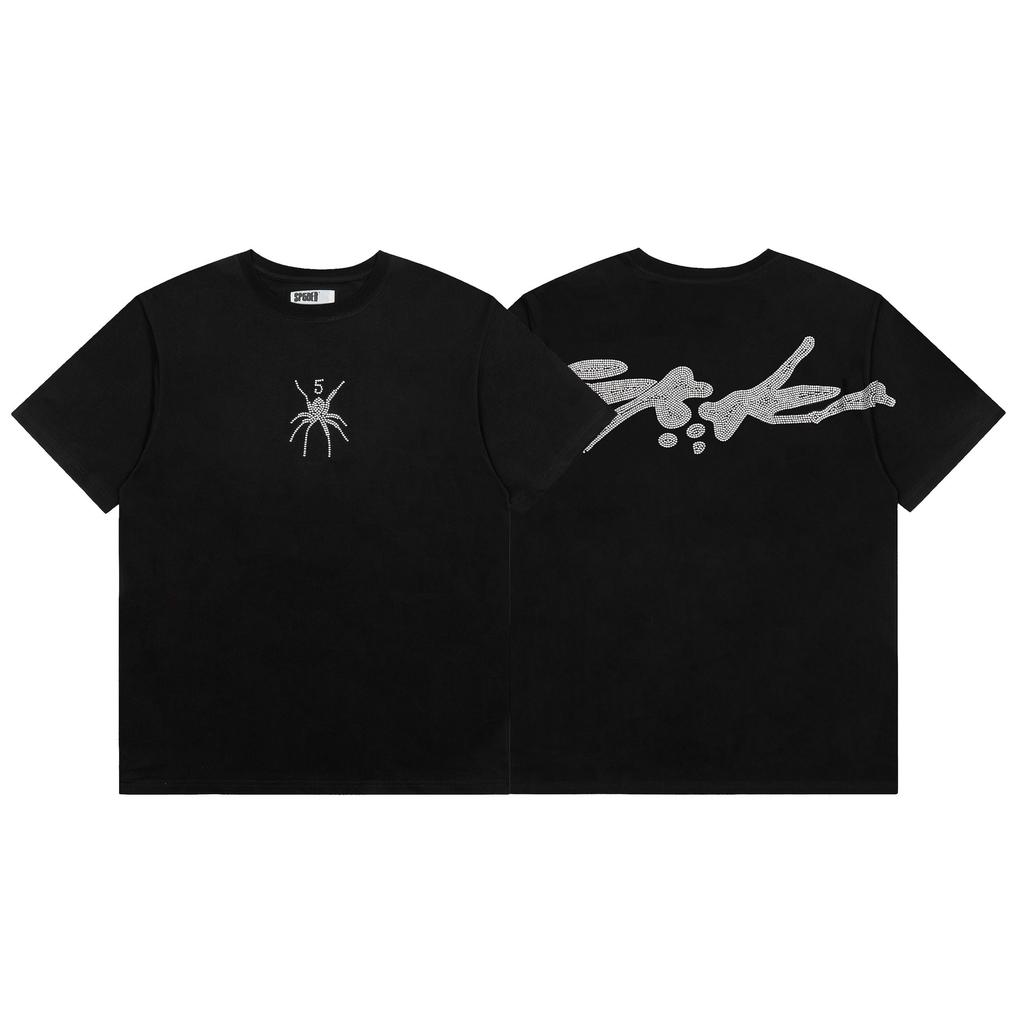 Foreign Trade Meichao Sp5der555555 Spider Web Printing Summer Loose Trend Men's and Women's Couples Short Sleeve T-Shirt Summer