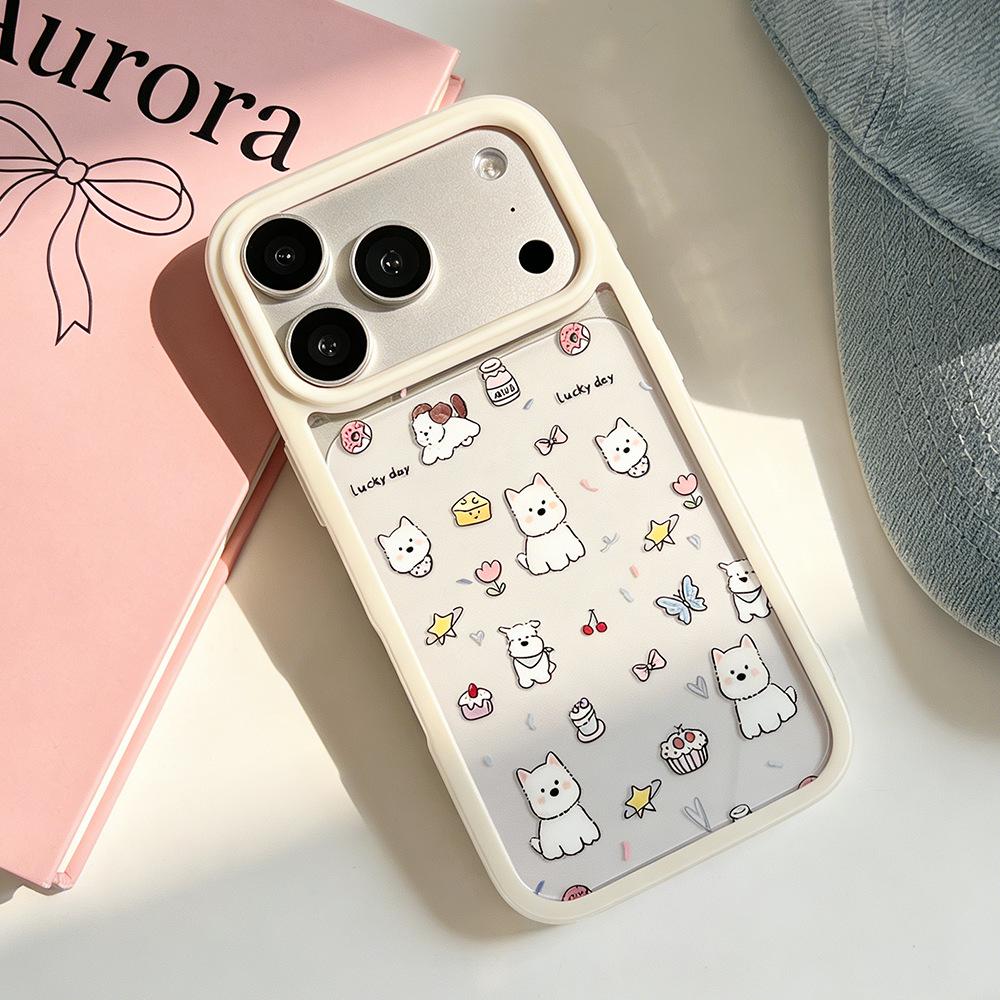 Cute White Dog Transparent Full Coverage Phone Case for iPhone 16/17 Pro Max and iPhone 13/14/15