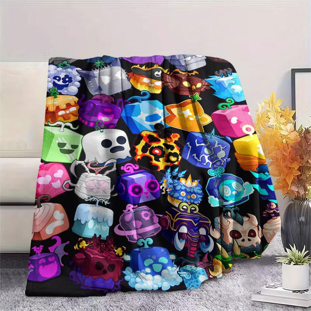1PC Blox Fruits Patterned Flannel Blanket Suitable For All Seasons for Home Decor Warmth and Comfort Gifts Holiday Present