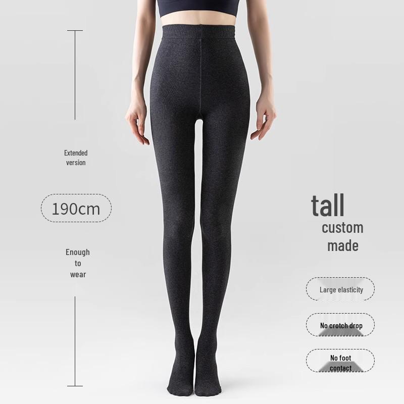 Extra Long Ribbed Dark Grey Leggings for Tall Women - Winter Fleece Lined Cotton Stripes