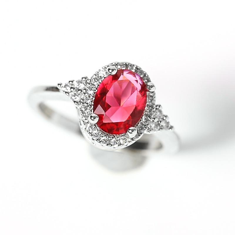 Factory Red Blue Zircon Copper Diamond Ring Popular Engagement Jewelry