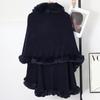 Women Double‑Layer Faux Fur Trim Poncho Shawl Winter Warm Open Front Cape Outerwear