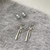 Silver needle silver gray pearl bow earrings women's versatile design sense two-wear stud earrings temperament ear jewelry