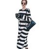 Spring and Autumn New Black and White Striped Long Sleeve Dress Loose Casual Skinny Split Knee Long T-Shirt Skirt Children