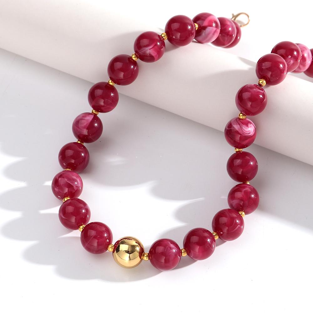 New Resin Round Beaded Chain Necklaces Bracelets for Women Man Statement Marbling Color Acrylic Choker Handmade Jewelry Gift