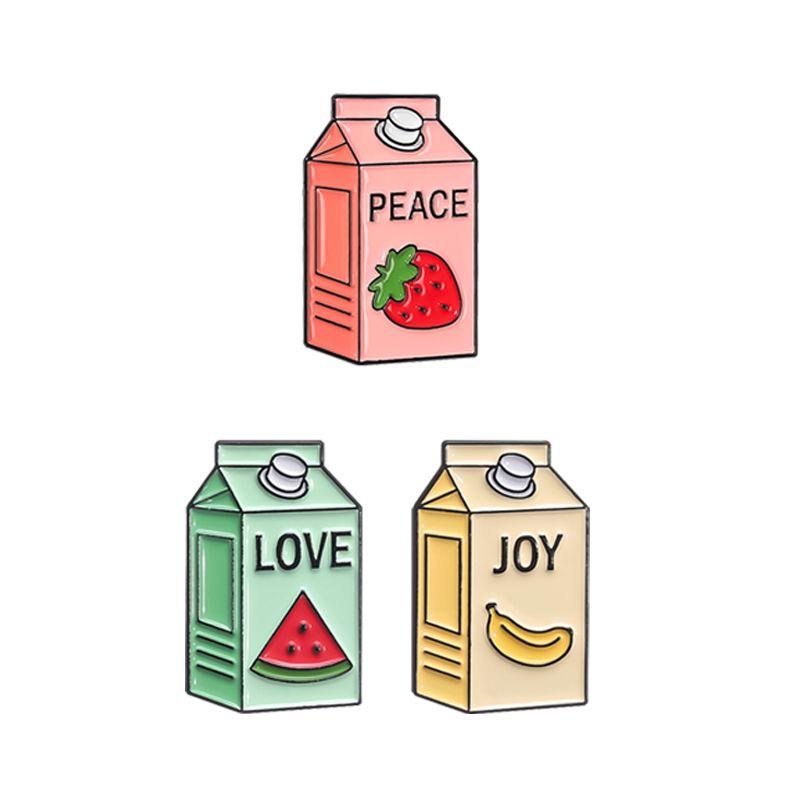 Cute Fruit Juice Enamel Pins Cartoon Boba Milk Tea Silly Goose Drink Box Brooches Lapel Badge Funny Jewelry Gifts Accessories