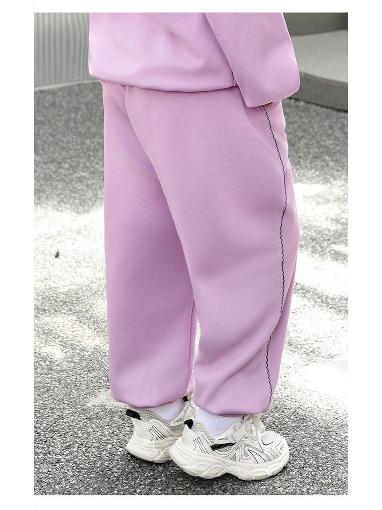 Plus Size Fleece-Lined Kids' Sweatpants: Autumn/Winter Style for Medium to Large, Chubby Girls
