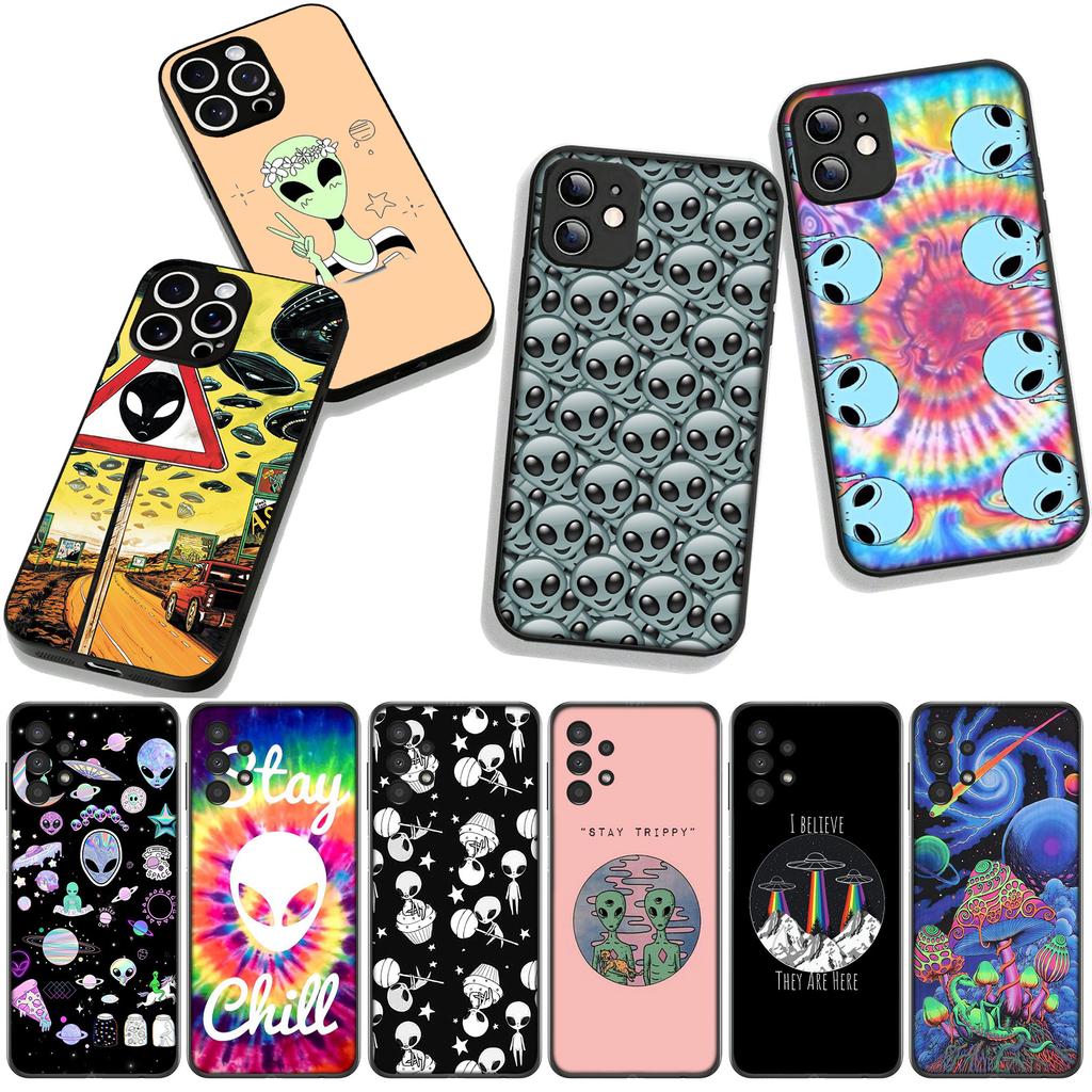 Trippy Tie Dye Peace Alien Phone Cover Case for Apple iPhone 16 15 14 Plus 13 12 Mini 17 Pro Max + ProMax 16E Air 16+ Casing