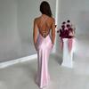 Women's Halter Satin Backless Strappy Waisted Long Dresses