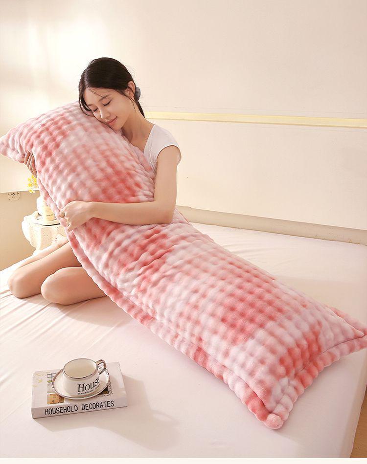 Double-Sided Thick Bubble Milk Velvet Long Pillowcase - Solid Color & Coral Fleece for Winter Couples