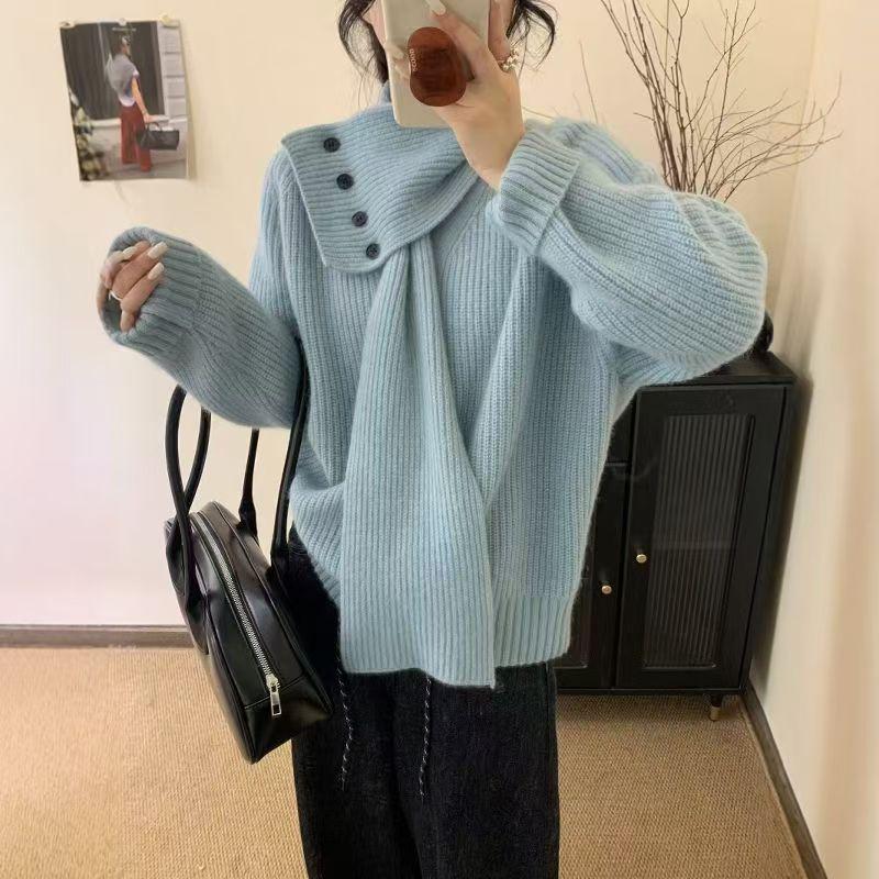Women's Korean Style Detachable Neck Warmer Sweater: Trendy Winter Knitwear Design