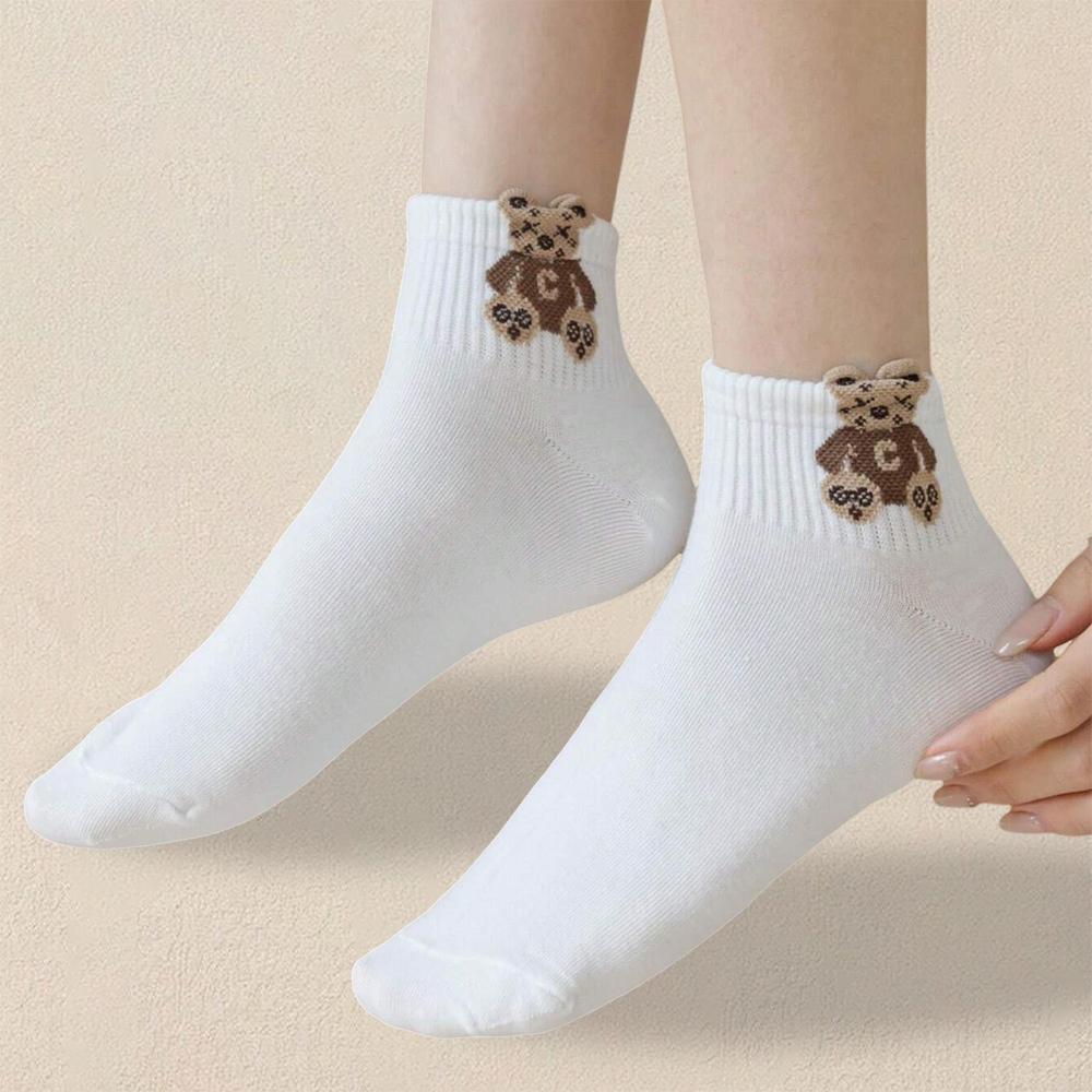 5 pares de calcetines tobilleros con estampado de dibujos animados para mujer, versátiles, modernos, creativos, transpirables, cómodos e informales.