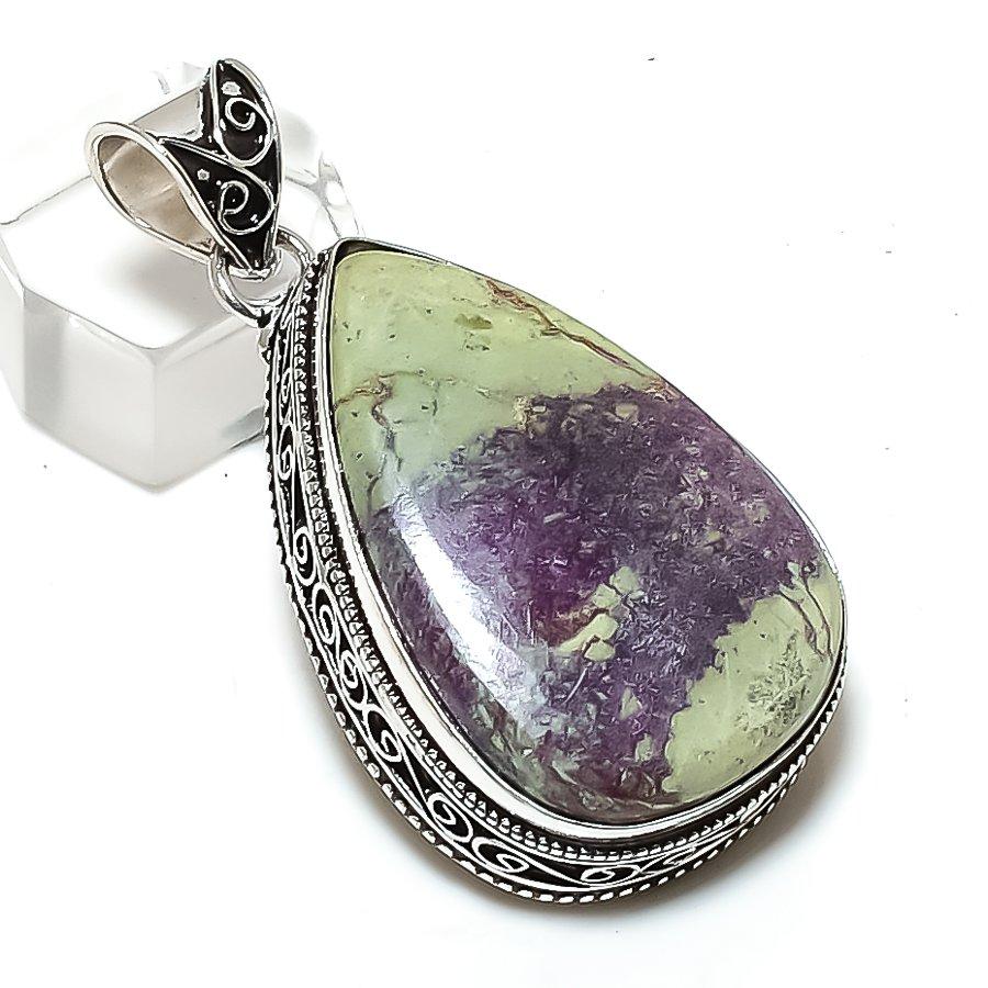 Natural Purpurite Gemstone 925 Sterling Silver Jewelry Pendant 2.09" ETC-14682