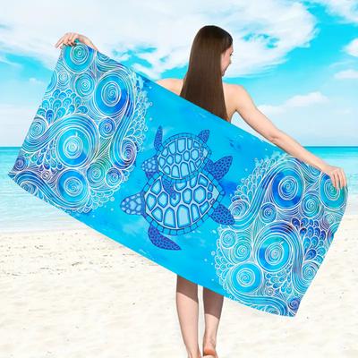 Beach Towel Blue Wave Turtle Print Soft Quick Dry Towel for Poolside Lounging & Camping