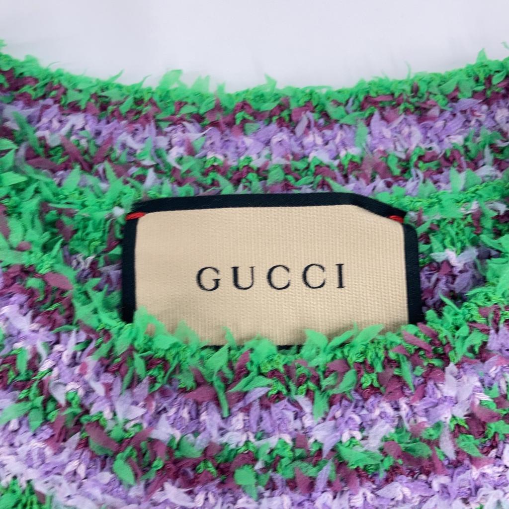 Gucci 695796 Green X Purple Cotton Maxi GG Short Sleeve Knit Tops S Green/PurpleUsed