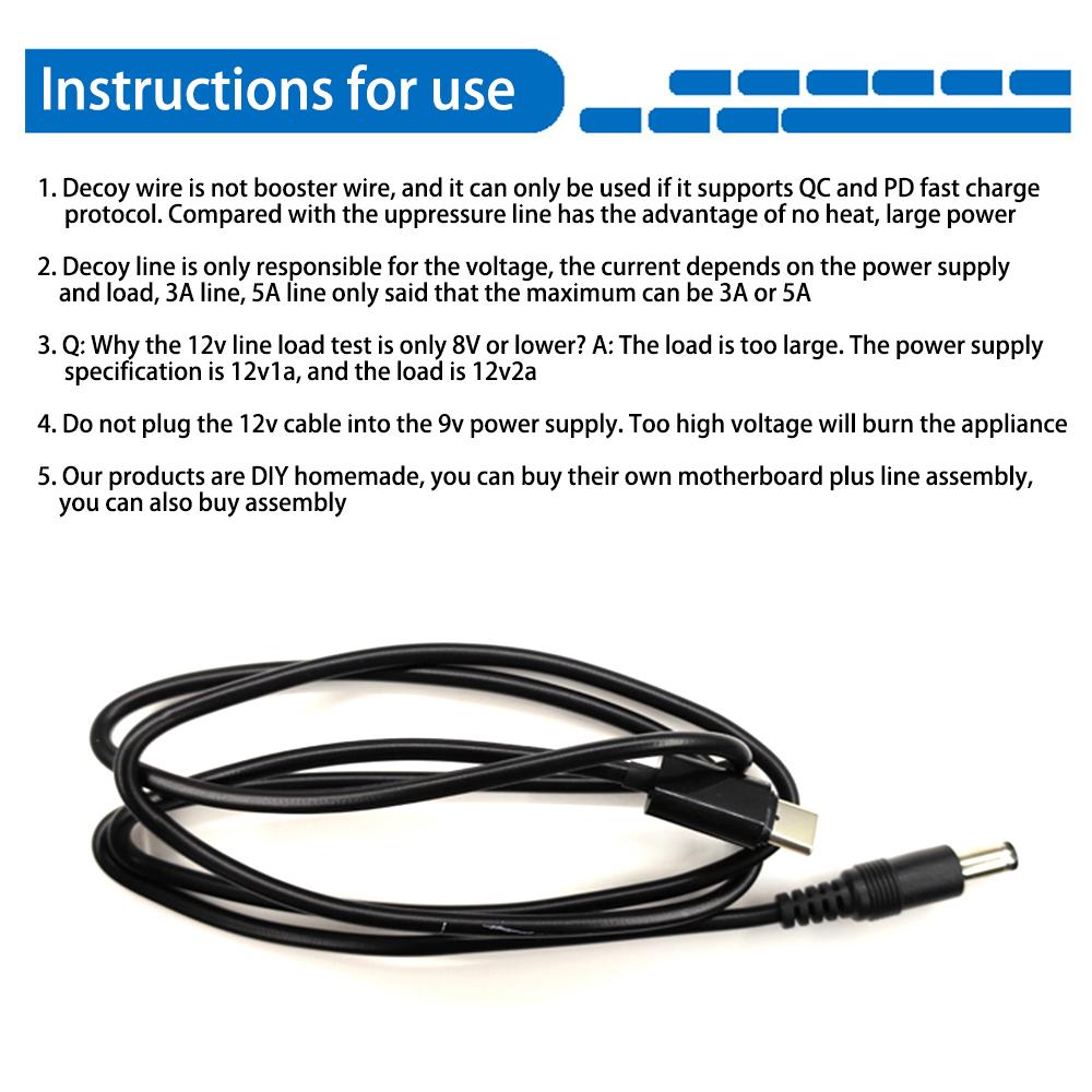 PD/QC2.0/3.0 Type C to DC 9V 12V 15V 20V Decoy Trigger Transfer Charging Cable For Wireless Router Laptop 5.5*2.1mm 5.5x2.5mm