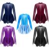 Kids Girls Figure Skating Dancewear Dress Sparkly Rhinestone Mesh Splice Ballerina Ballet Gymnastics Workout Tulle Tutu Dress