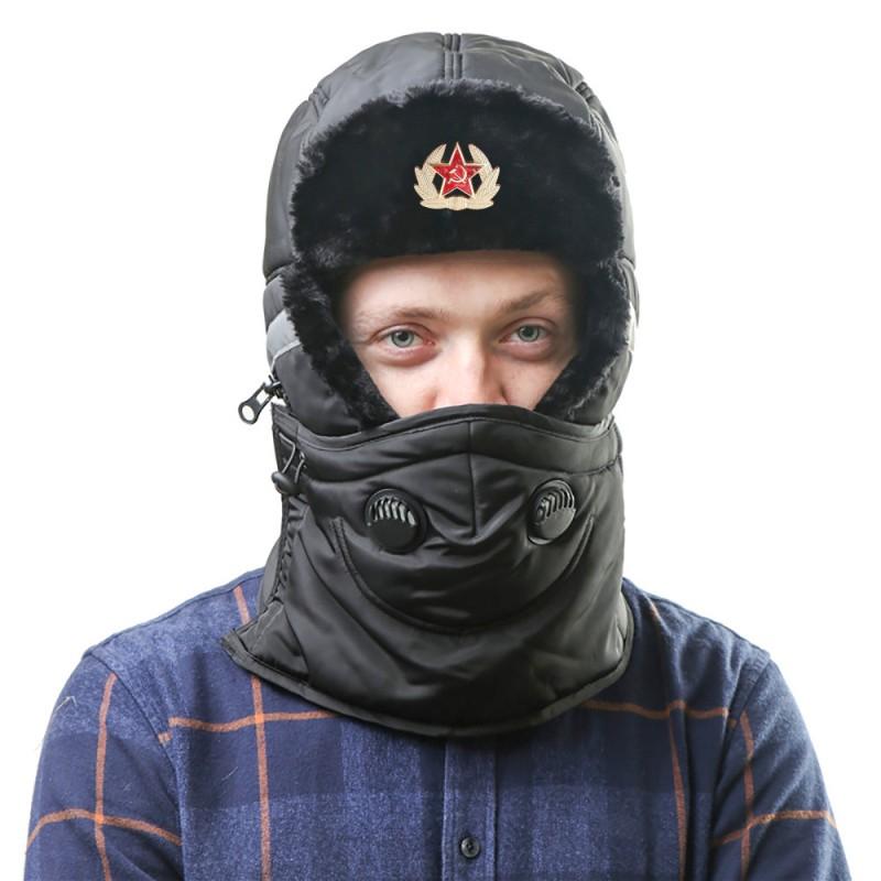Winter Warm Fleece-lined Military Style Hat With Neck Gaiter Face Cover Windproof Waterproof Unisex Cap Cold Weather