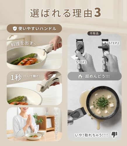 CAROTE 6-Piece Frying Pan Set, Gas and Induction Compatible, PFOA/PFOS Free, 5-Layer Construction, Lightweight, Removable Handles, 26cm Frying Pan, Eg