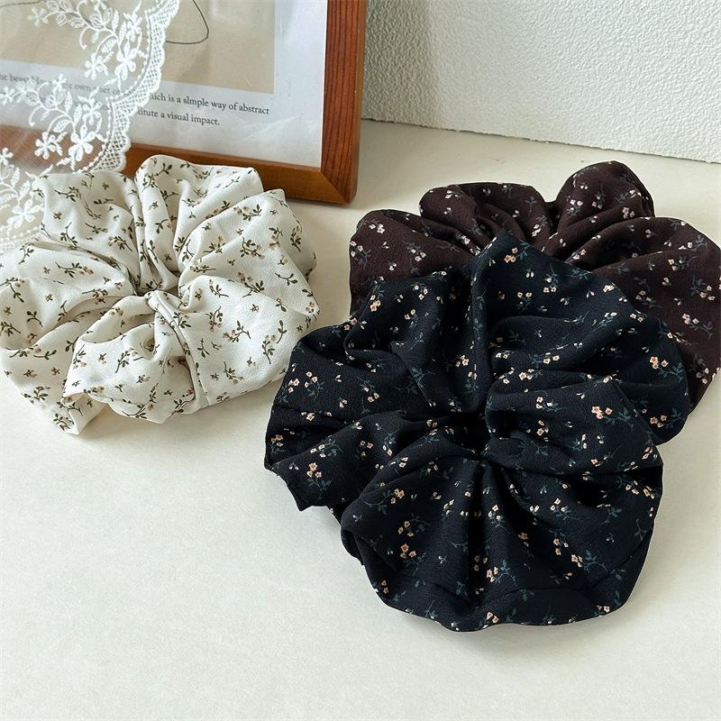 Francouzské módní kostkované květinové scrunchies do vlasů stuhou francouzský dívčí gumičky do culíku vlasový doplněk všestranné černé gumičky do vlasů