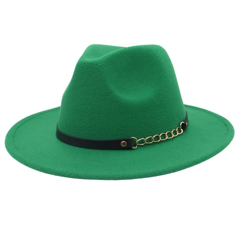 New Shanghai Gentleman Felt Hat, Belt, Iron Chain,Foreign Trade Top Hat, Light-Bottomed Fedora, Large Brim Hat