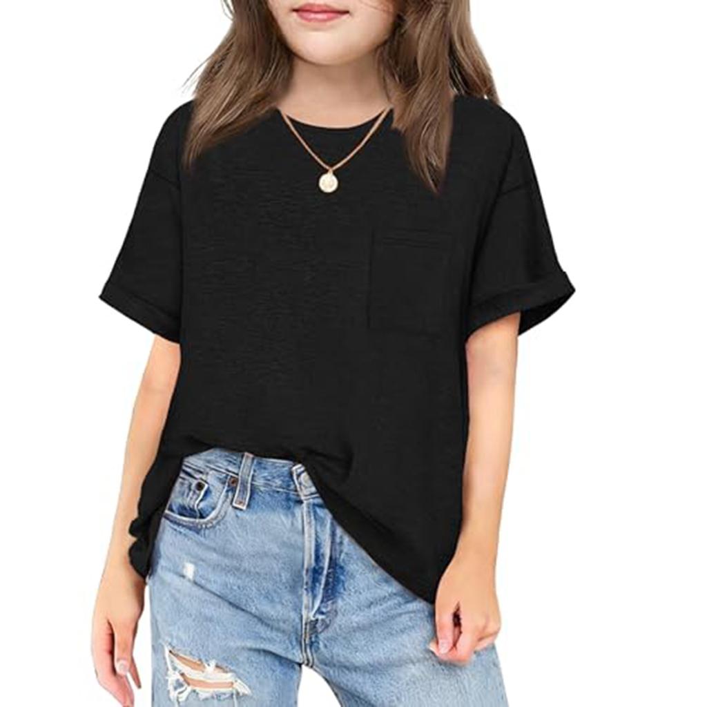 Children's Daily Casual Round-neck Short-sleeved Shirt With Pockets