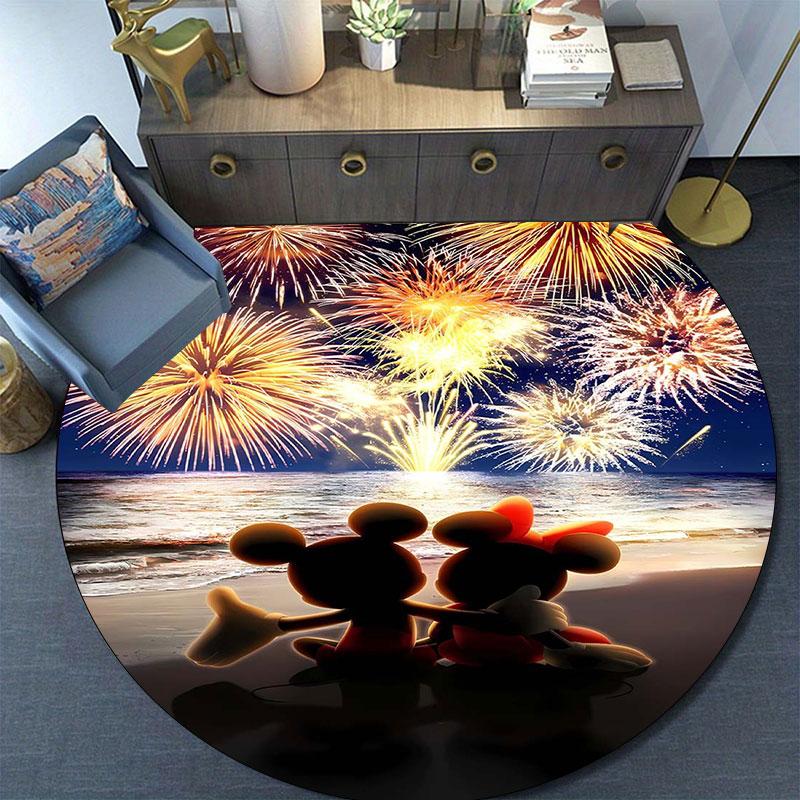 Minnie and Mickey Mouse print round rug, Valentine's Day, anniversary floor decoration, wedding room rug
