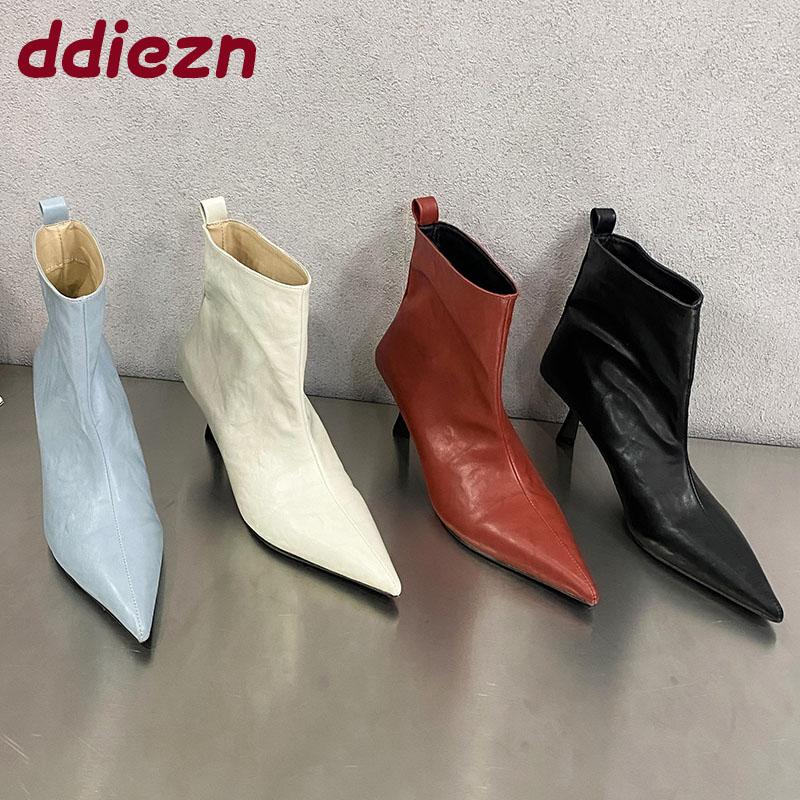 Slip-On Damen Stiefeletten mit Stretch-Ankle, spitze Zehenpartie, Damen Moderne Kurze Stiefel mit Absätzen, Schuhwerk, Damen Pumps Schuhe
