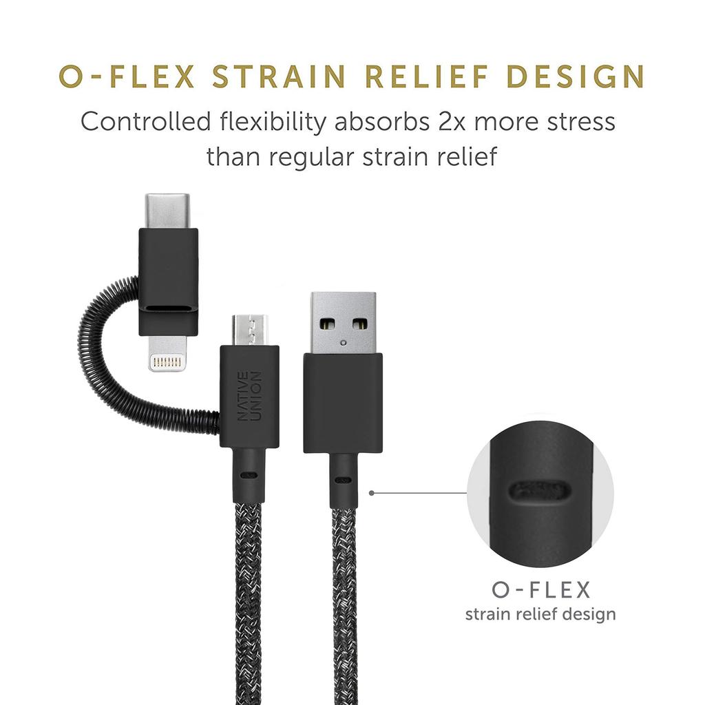 NATIVE UNION Belt Cable Universal 2 Meters Super Strongly Reinforced Durable Charging Cable with Adapter for and Devices - [MFi Certified] 3-in-1