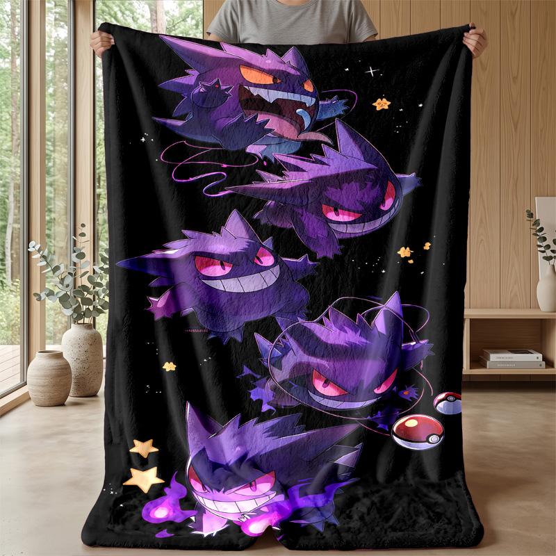 Gengar Printed Flannel Throw Blanket Soft Warm Lightweight All Season Blanket for Sofa Bed Camping Home Decor Holiday Gift