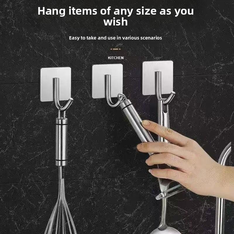 No Punching Stainless Steel Hook Single Adhesive Hook Kitchen Bathroom Door Waterproof Moisture-proof Wall-mounted Moisture-proof Waterproof