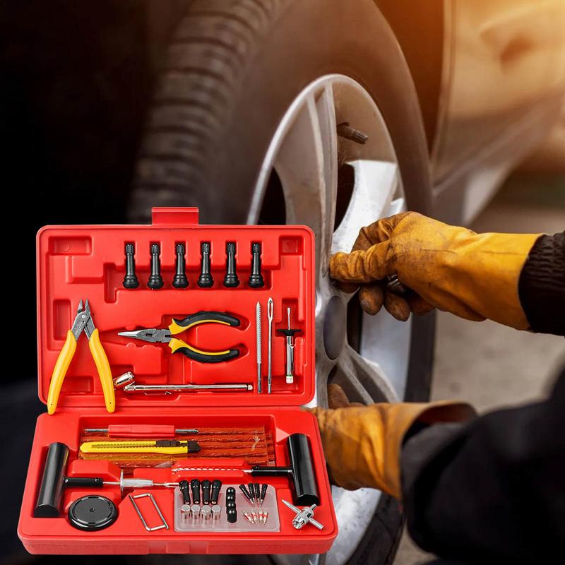 Flat Tire Kit Portable Tyre Repair Kits 74pcs Repair Kit For Quick Recovery Plug Flats Patch Kit Tools To Fix Punctures