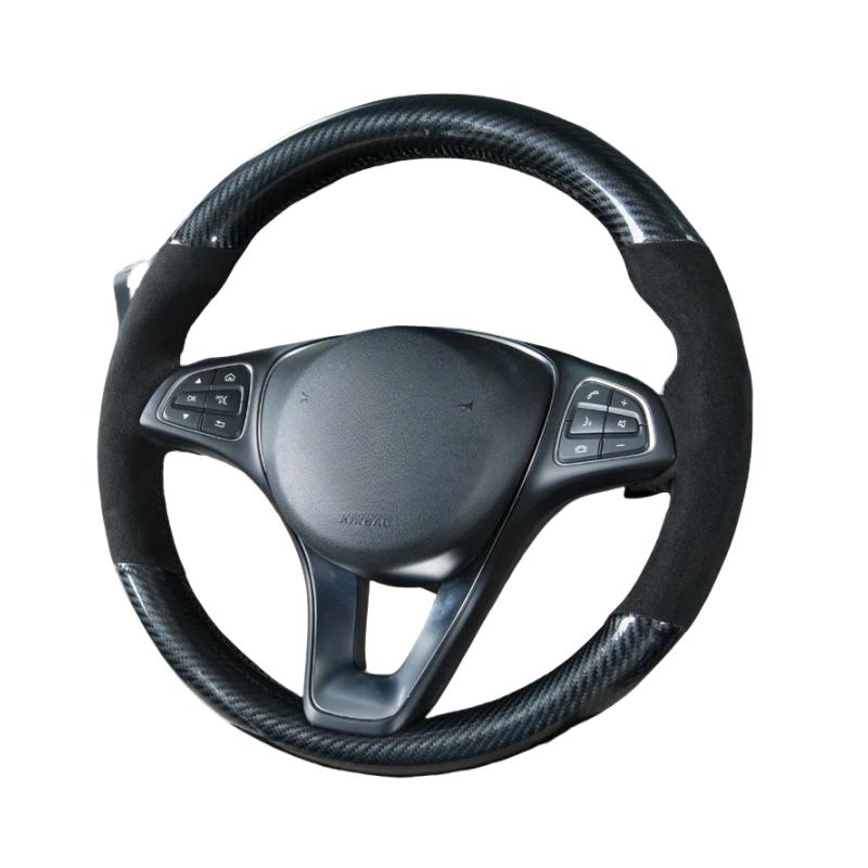 Per Mercedes-Benz Vito III ( W447 ) 2015- Coprivolante per Auto Fai da Te Intrecciato Pelle Nera Fibra di Carbonio