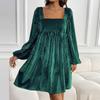 Elegant Spring Velvet Square Neck Backless Dress for Women