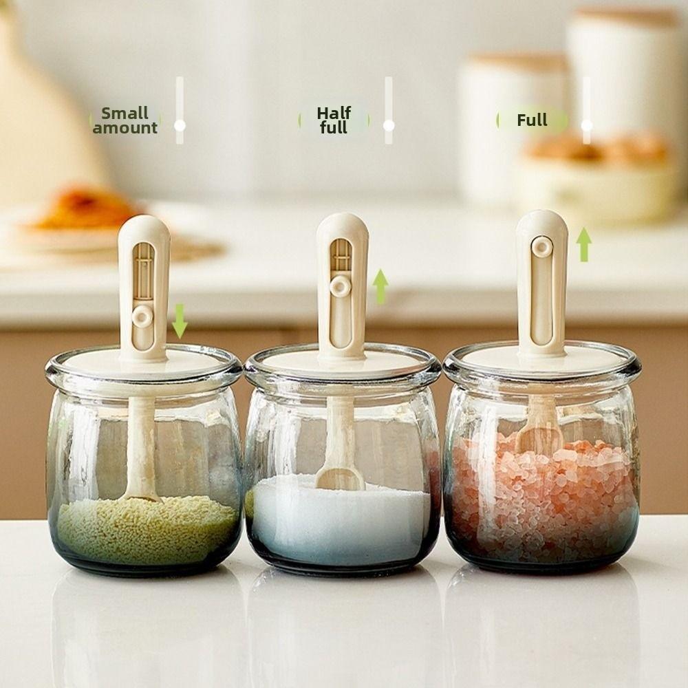 Retractable Spoon Glass Seasoning Bottle Moisture Proof Salt Storage Box Spice Container Home Use