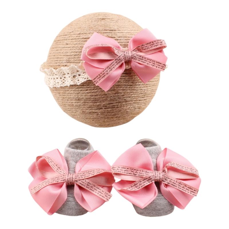 Infant Lace Headband Pairs  with Not  Slip Socks Fashionable Baby Lace Headband Socks Perfect for Photoshoots & Parties