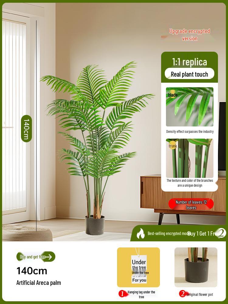 Luxury Fishtail Palm Artificial Tree for Indoor Living Room Decor - Bionic Green Plant In Pot for Floor Landscaping.