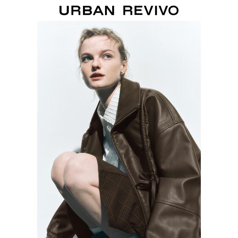 

UR 2025 Women s Pleated Faux Leather Jacket with Bow Detail L