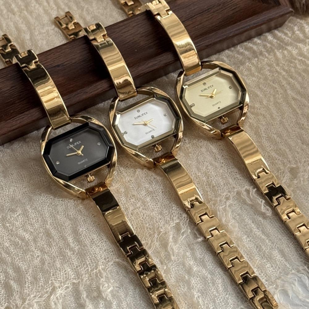Minimalist Octagonal Rhinestone Dial Ladies Quartz Watch Thin Metal Bangle Elegant Daily Wrist Watch